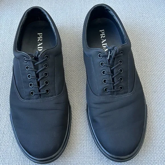 Prada | Shoes | Euc Mens Prada Nylon Laceup Sneakers Black 9  display picture 2